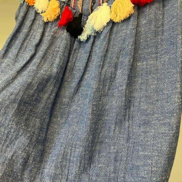 Multi-color embroidery on blue dress THML Size Small - Picture 3 of 5